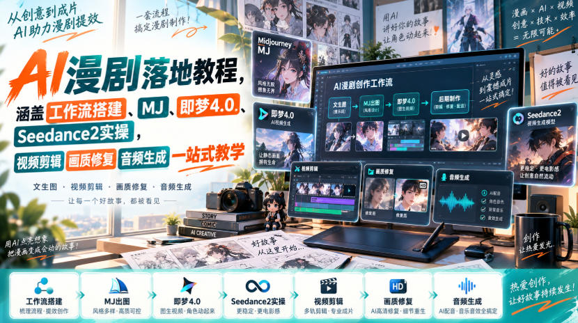 AI漫剧落地教程，涵盖工作流搭建、MJ、即梦4.0、Seedance2实操，视频剪辑画质修复音频生成一站式教学-星辰网创 - 网创副业项目资源站