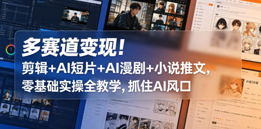 多赛道变现!剪辑+AI短片+AI漫剧+小说推文,零基础实操全教学,抓住AI风口-星辰网创 - 网创副业项目资源站