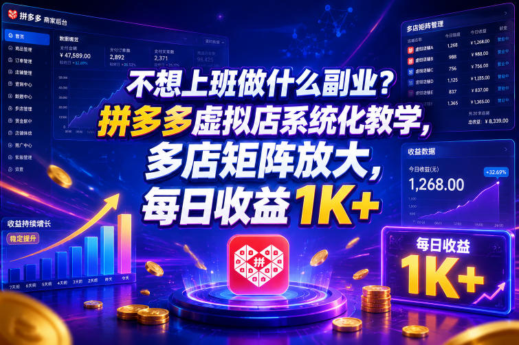 不想上班做什么副业?拼多多虚拟店系统化教学,多店矩阵放大,每日收益1K+【揭秘】-星辰网创 - 网创副业项目资源站
