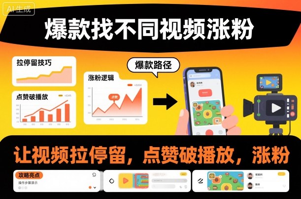 爆款找不同视频涨粉,让视频拉停留,实现点赞,破播放,涨粉