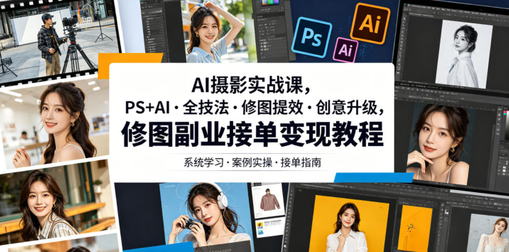 AI摄影实战课,PS+AI・全技法・修图提效・创意升级,修图副业接单变现教程-星辰网创 - 网创副业项目资源站