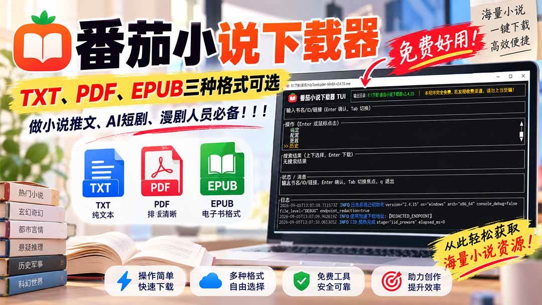 (20529期)番茄小说下载器,TXT、PDF、EPUB三种格式可选,做小说推文、AI短剧、漫剧人员必备!-星辰网创 - 网创副业项目资源站