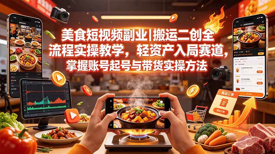 (19535期)美食短视频副业|搬运二创全流程实操教学,轻资产入局赛道,掌握账号起号与带货实操方法-星辰网创 - 网创副业项目资源站