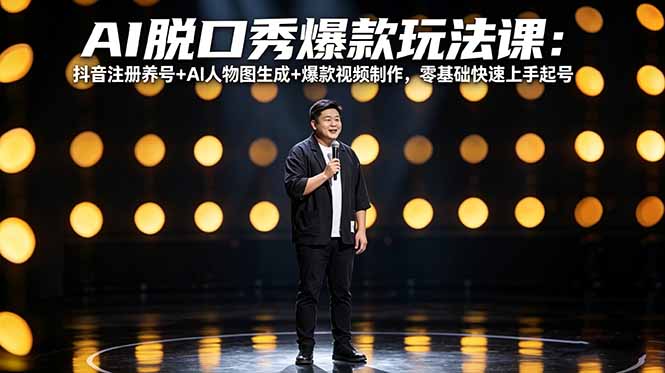 AI脱口秀爆款玩法课：抖音注册养号+AI人物图生成+爆款视频制作，零基础快速上手起号-星辰网创 - 网创副业项目资源站