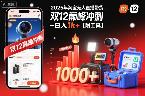 2025年淘宝无人直播带货,冲刺双12,日入1k+【附工具】【揭秘】