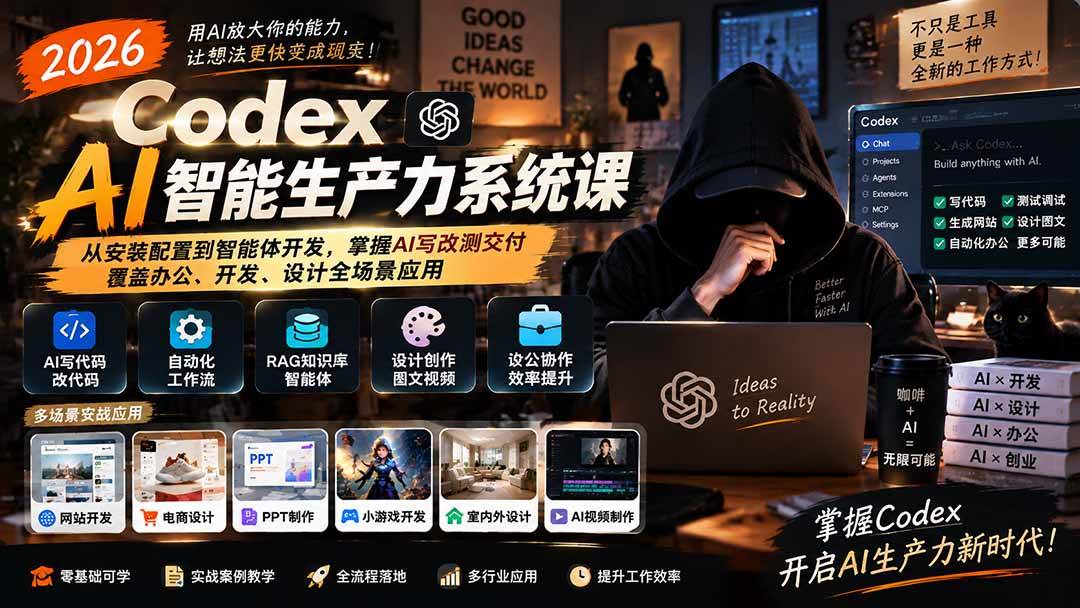 (20535期)2026 Codex AI智能生产力系统课-更新|从安装配置到智能体开发,掌握AI写改测交付,覆盖办公、开发、设计全场景应用-星辰网创 - 网创副业项目资源站