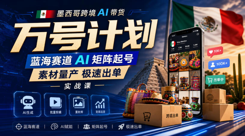 墨西哥跨境AI带货万号计划,蓝海赛道AI矩阵起号,素材量产极速出单实战课-星辰网创 - 网创副业项目资源站