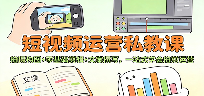 短视频运营私教课：拍摄构图+零基础剪辑 +文案撰写，一站式学会拍剪运营 - 星辰网创 - 网创副业项目资源站-星辰网创 - 网创副业项目资源站