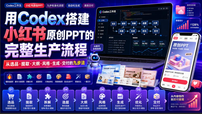 用Codex搭建小红书原创PPT的完整生产流程，从选品·提取·大纲·风格·生成·交付的九步法 - 星辰网创 - 网创副业项目资源站-星辰网创 - 网创副业项目资源站