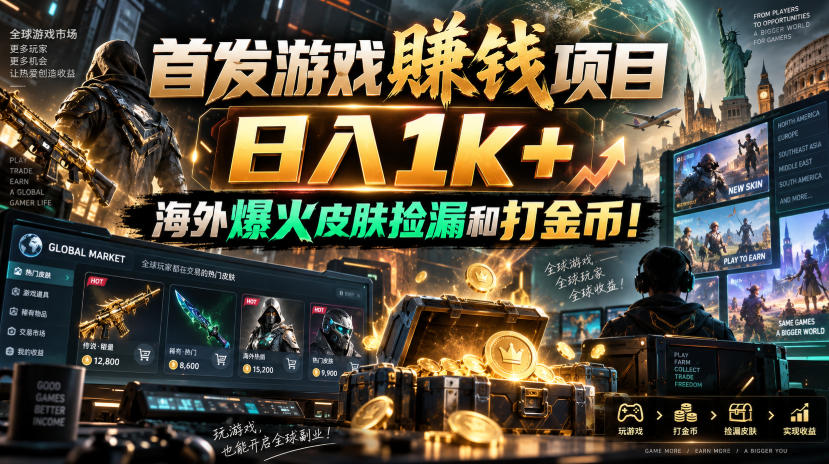 首发游戏賺钱项目,日入1k+,海外爆火皮肤捡漏和打金币!【揭秘】-星辰网创 - 网创副业项目资源站