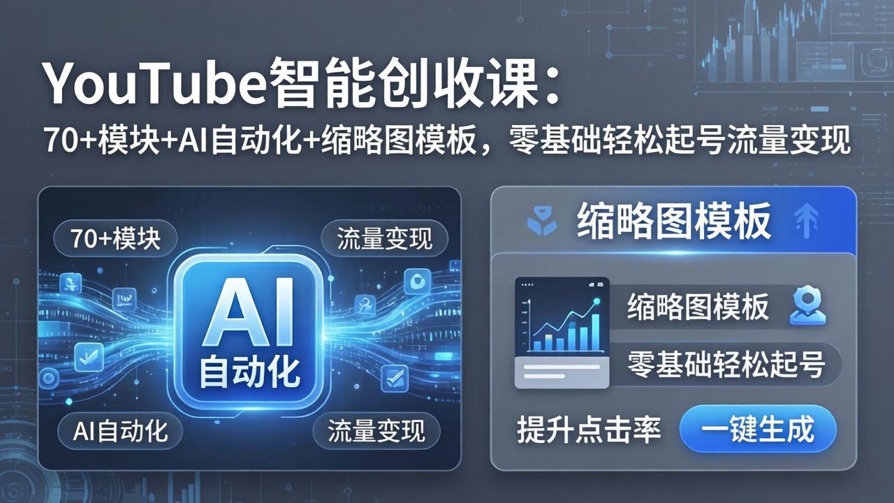 YouTube智能创收课：70+模块+AI自动化+缩略图模板，零基础轻松起号流量变现-星辰网创 - 网创副业项目资源站