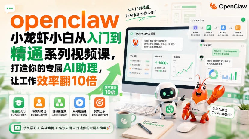 openclaw小龙虾小白从入门到精通系列视频课,打造你的专属AI助理,让工作效率翻10倍-星辰网创 - 网创副业项目资源站