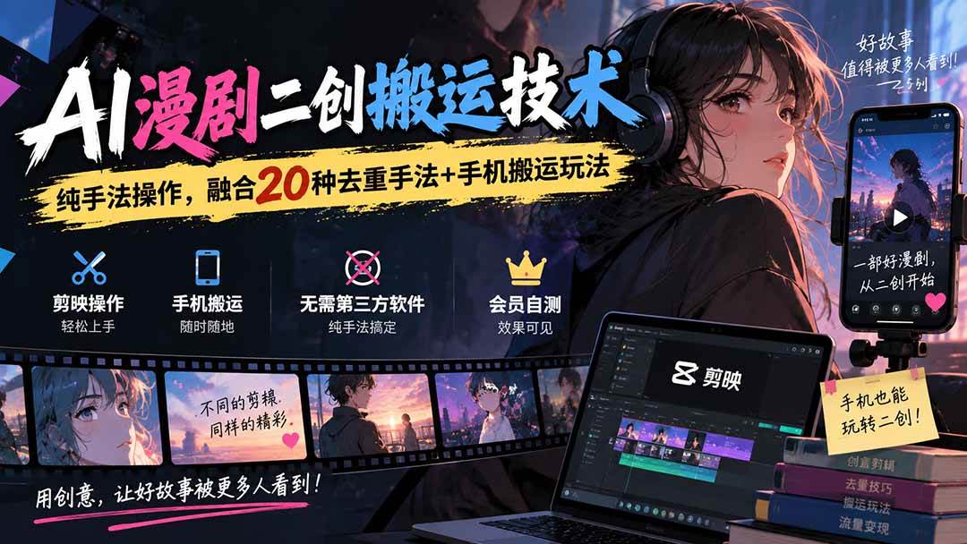 （20551期）AI漫剧二创搬运技术，纯手法操作，融合20种去重手法++手机搬运玩法-星辰网创 - 网创副业项目资源站