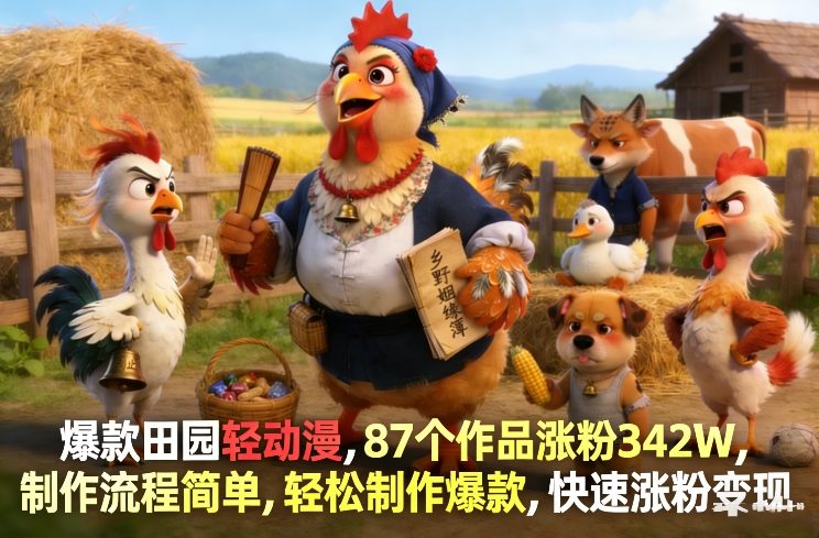 爆款田园轻动漫，87个作品涨粉342W，制作流程简单，轻松制作爆款，快速涨粉变现 - 星辰网创 - 网创副业项目资源站-星辰网创 - 网创副业项目资源站