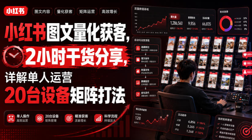 小红书图文量化获客，2小时干货分享，详解单人运营20台设备矩阵打法 - 星辰网创 - 网创副业项目资源站-星辰网创 - 网创副业项目资源站