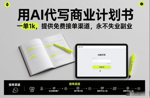 用AI代写商业计划书,一单1k,提供免费接单渠道,永不失业副业