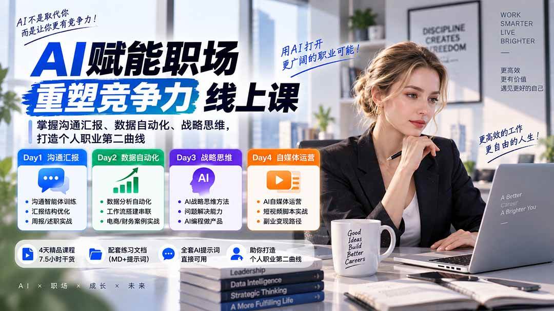 （20531期）AI职场提效与第二曲线实战课-无水印：学习沟通汇报、数据工作流和战略思维，掌握AI编程做产品及自媒体运营方法-星辰网创 - 网创副业项目资源站
