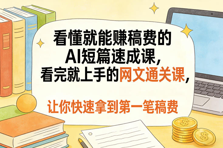 看懂就能賺稿费的AI短篇速成课,看完就上手的网文通关课,让你快速拿到第一笔稿费