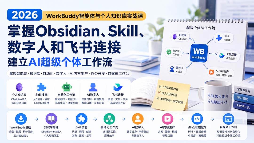 (20169期)2026 WorkBuddy智能体与个人知识库实战课:掌握Obsidian、Skill、数字人和飞书连接,建立AI超级个体工作流-星辰网创 - 网创副业项目资源站