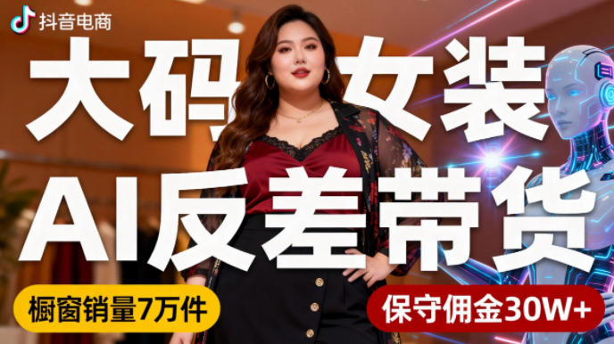 抖音小众赛道，大码女装AI反差带货，不用直播，每天6条作品，橱窗卖7万件，保守佣金30W+ - 星辰网创 - 网创副业项目资源站-星辰网创 - 网创副业项目资源站