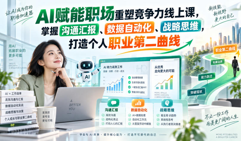 AI赋能职场重塑竞争力线上课,掌握沟通汇报、数据自动化、战略思维,打造个人职业第二曲线-星辰网创 - 网创副业项目资源站