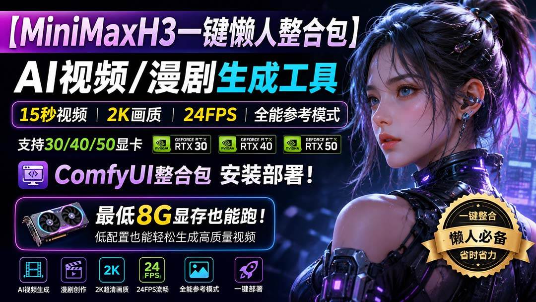 (20130期)MiniMaxH3一键懒人整合包:AI视频/漫剧生成工具,15秒视频_2K画质_24FPS_全能模式,支持30_40_50显卡,8g显存也能跑-星辰网创 - 网创副业项目资源站