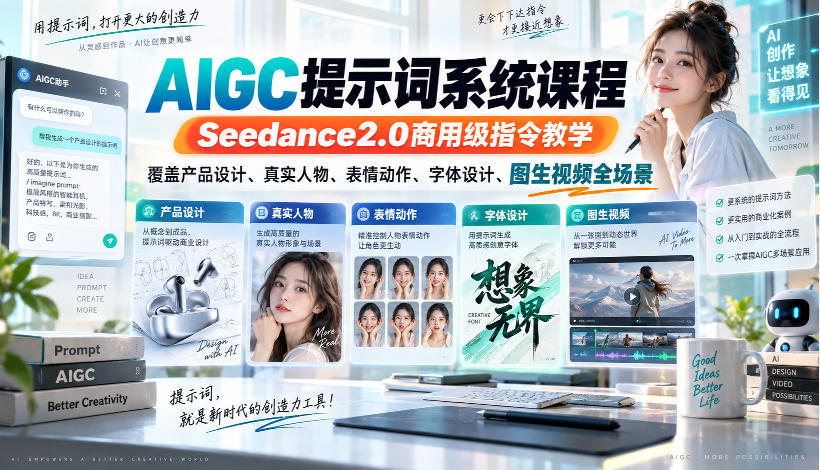 AIGC提示词系统课程，Seedance2.0商用级指令教学，覆盖产品设计、真实人物、表情动作、字体设计、图生视频全场景-星辰网创 - 网创副业项目资源站