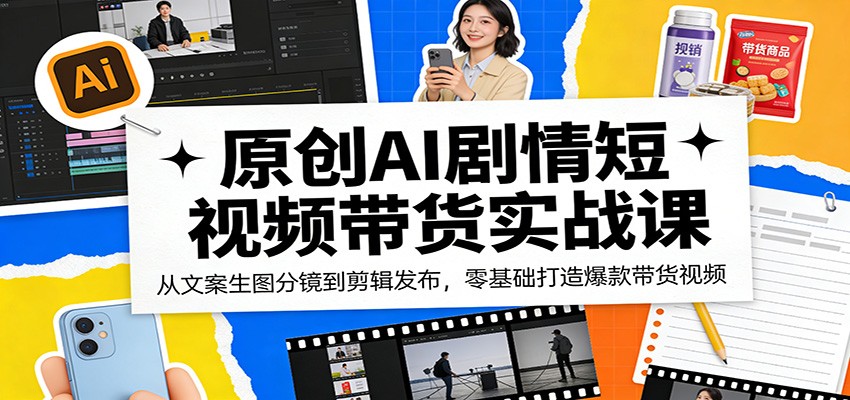 原创AI剧情短视频带货实战课：从文案生图分镜到剪辑发布，零基础打造爆款带货视频-星辰网创 - 网创副业项目资源站