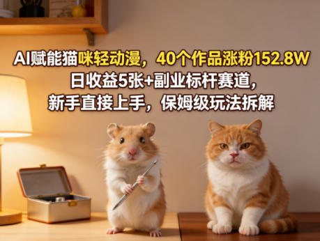 AI赋能猫咪轻动漫，40个作品涨粉152.8W，日收益5张+副业标杆赛道，新手直接上手，保姆级玩法拆解 - 星辰网创 - 网创副业项目资源站-星辰网创 - 网创副业项目资源站