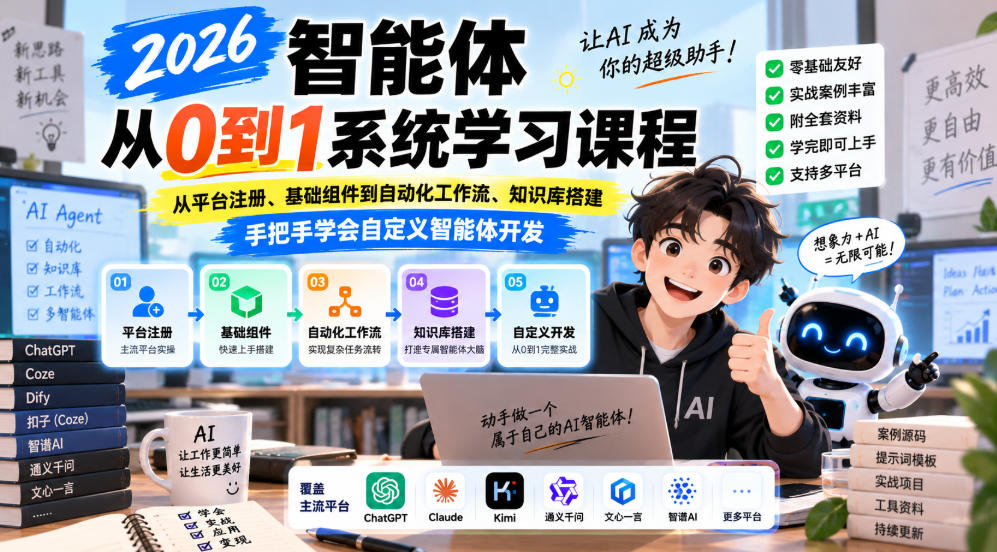 2026智能体从0到1系统学习课程,从平台注册、基础组件到自动化工作流、知识库搭建,手把手学会自定义智能体开发-星辰网创 - 网创副业项目资源站
