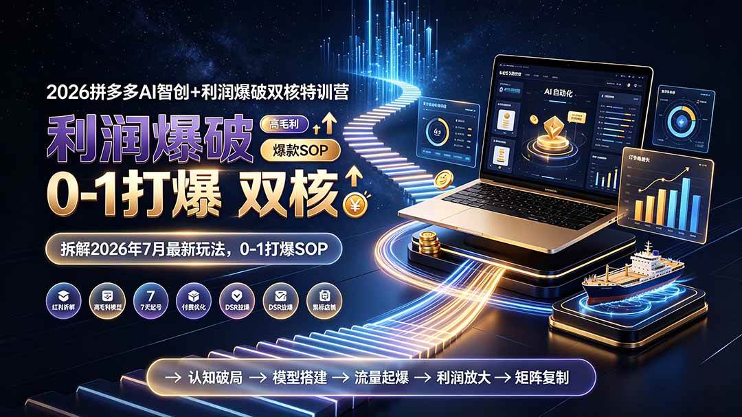 (19307期)2026拼多多AI智创+利润爆破双核特训营-拆解2026年7月最新玩法,0-1打爆SOP-星辰网创 - 网创副业项目资源站