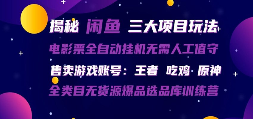 闲鱼三种玩法 全自动电影票 售卖游戏账号 爆品选品库训练营-星辰网创 - 网创副业项目资源站
