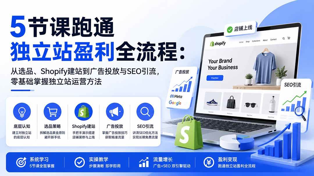(20316期)5节课跑通独立站盈利全流程:从选品、Shopify建站到广告投放与SEO引流,零基础掌握独立站运营方法-星辰网创 - 网创副业项目资源站