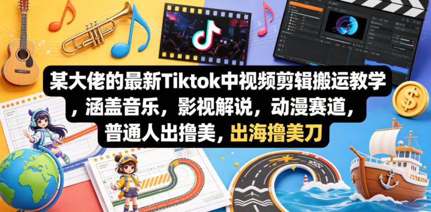 某大佬的最新Tiktok中视频剪辑搬运教学,涵盖音乐,影视解说,动漫赛道,普通人出海撸美刀-星辰网创 - 网创副业项目资源站