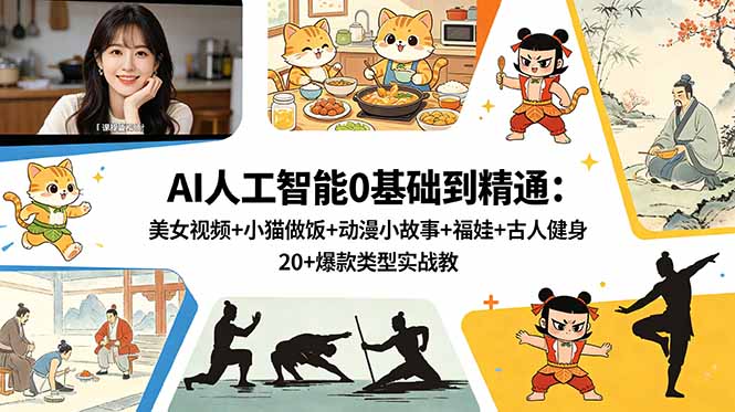 AI人工智能0基础到精通:美女视频+小猫做饭+动漫小故事+福娃+古人健身,20+爆款类型实战教学-星辰网创 - 网创副业项目资源站