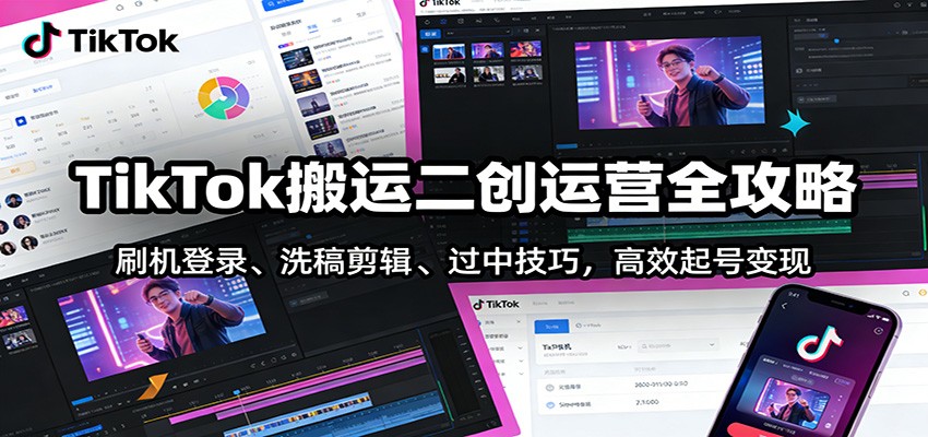 TikTok搬运二创运营全攻略：刷机登录、洗稿剪辑 、过中技巧，高效起号变现 - 星辰网创 - 网创副业项目资源站-星辰网创 - 网创副业项目资源站