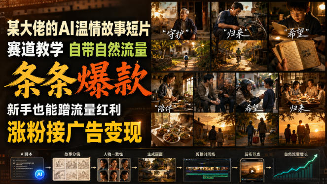 某大佬的AI温情故事短片赛道教学,自带自然流量,条条爆款,新手也能蹭流量红利,涨粉接广告变现-星辰网创 - 网创副业项目资源站