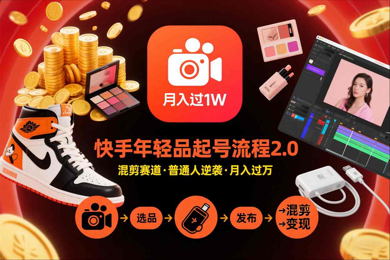 快手短视频带货年轻品起号流程2.0,快手年轻品混剪赛道,普通人也能月入过1W