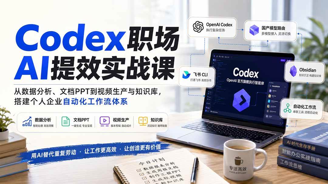 (20057期)Codex职场AI提效实战课:从数据分析、文档PPT到视频生产与知识库,搭建个人企业自动化工作流体系-星辰网创 - 网创副业项目资源站
