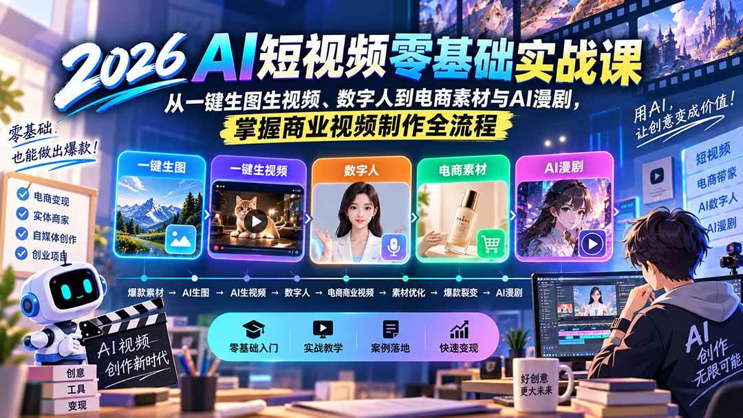 (20263期)2026AI短视频零基础实战课:从一键生图生视频、数字人到电商素材与AI漫剧,掌握商业视频制作全流程-星辰网创 - 网创副业项目资源站