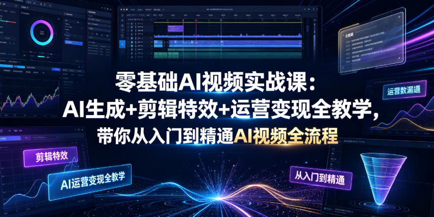 零基础AI视频实战课:AI生成+剪辑特效+运营变现全教学,带你从入门到精通AI视频全流程-星辰网创 - 网创副业项目资源站