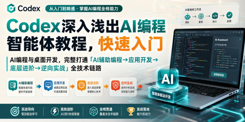 Codex深入浅出AI编程智能体教程,快速入门AI编程与桌面开发,打通「AI辅助编程→应用开发→底层进阶→逆向实战」全技术链路-星辰网创 - 网创副业项目资源站