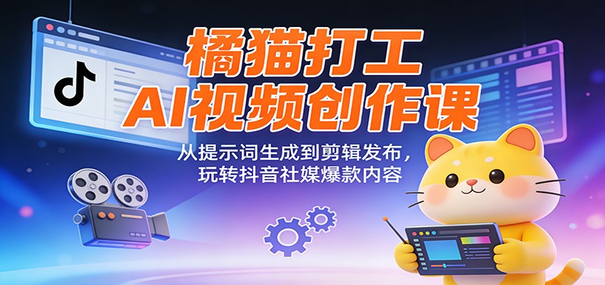 橘猫打工AI视频创作课：从提示词生成到剪辑发布，玩转抖音社媒爆款内容 - 星辰网创 - 网创副业项目资源站-星辰网创 - 网创副业项目资源站
