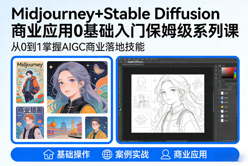 AIGC商业应用Midjourney+Stable Diffusion教程,0基础入门保姆级系列课-星辰网创 - 网创副业项目资源站