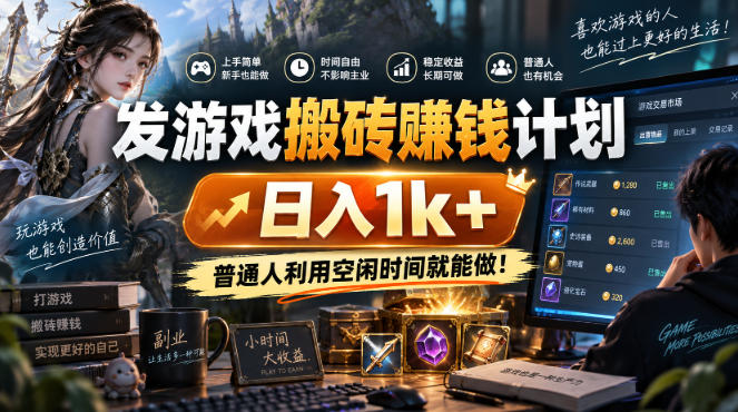 发游戏搬砖賺钱计划，日入1k+，稳定三年的老项目，普通人利用空闲时间就能做!【揭秘】-星辰网创 - 网创副业项目资源站