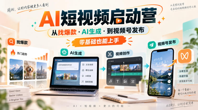AI短视频启动营,从找爆款·AI生成·到视频号发布,零基础也能上手-星辰网创 - 网创副业项目资源站