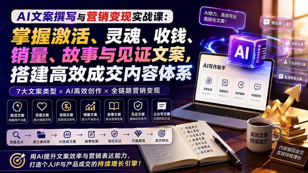 (20126期)AI文案撰写与营销变现实战课:掌握激活、灵魂、收钱、销量、故事与见证文案,搭建高效成交内容体系-星辰网创 - 网创副业项目资源站
