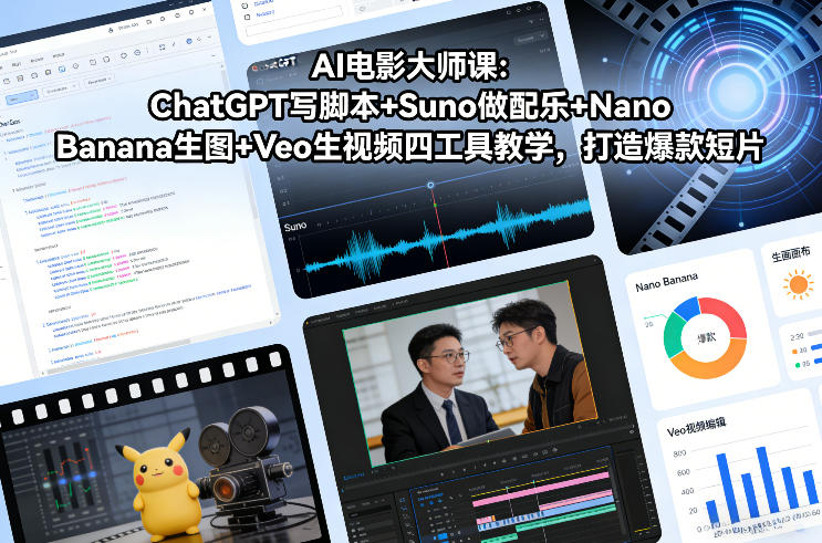 AI电影大师课:ChatGPT写脚本+Suno做配乐+Nano Banana生图+Veo生视频,打造爆款短片-星辰网创 - 网创副业项目资源站