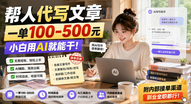 帮人代写文章,一单100-500,小白用AI就能干,附内部接单渠道,副业全职都行【揭秘】-星辰网创 - 网创副业项目资源站