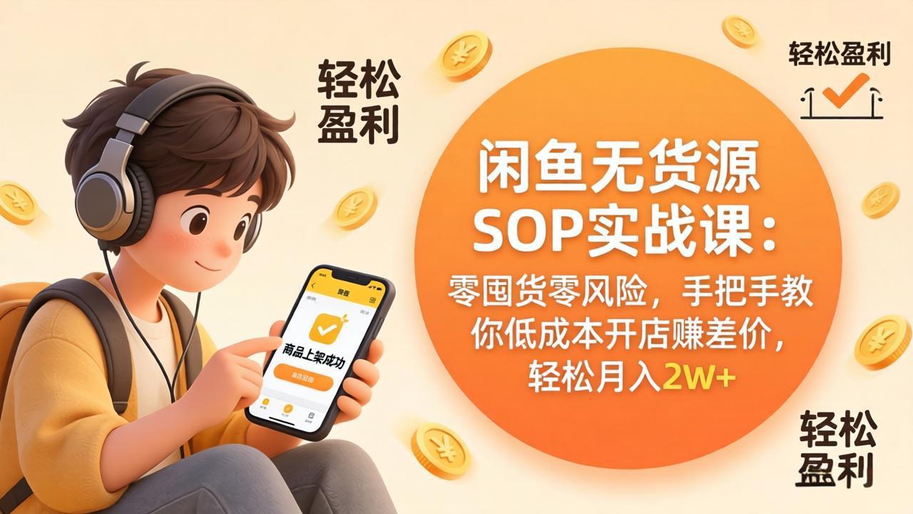 闲鱼无货源SOP实战课：零囤货零风险，手把手教你低成本开店赚差价，轻松月入2w+ - 星辰网创 - 网创副业项目资源站-星辰网创 - 网创副业项目资源站